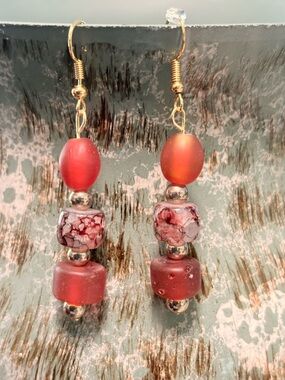 Gold-Tone Dangle Earrings with Red Beads